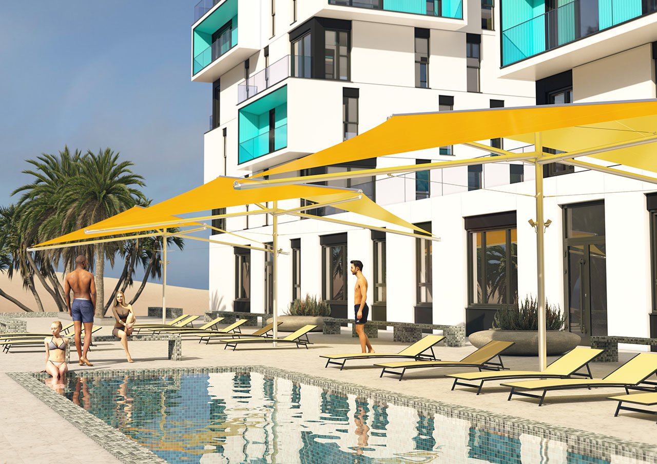 Vele ombrellone SOLÉRE nella piscina di un hotel